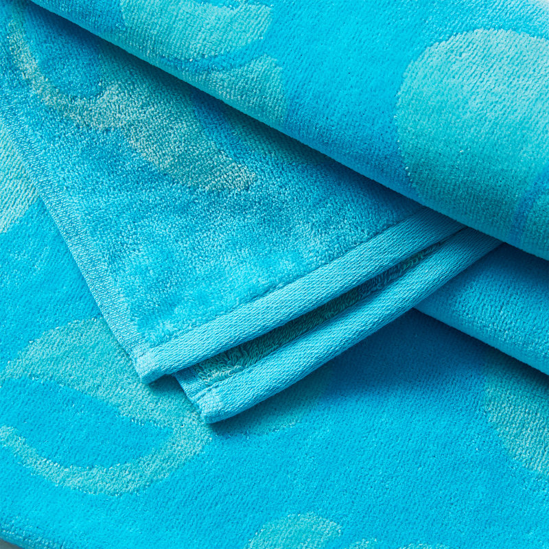 Serviettes de plage 100% jacquard 100% coton, Turquoise / coquille et rayures bleu sarcelle