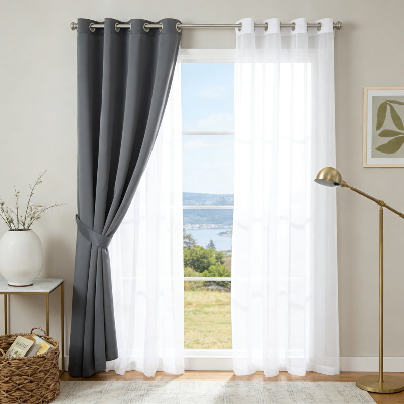 Paquet de 2 rideaux double couche - Panneaux obscurcissant et occultant avec œillets, isolation thermique écoénergétique pour une utilisation à l'intérieur