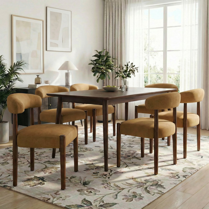Upholstered Velvet Side Dining Chair (Set Of 6), Orange