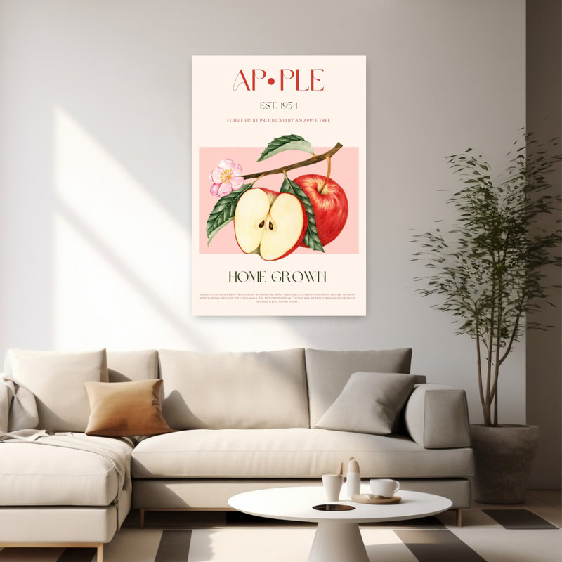 Art botanique abstrait avec pomme, H 60 po x l 40 po