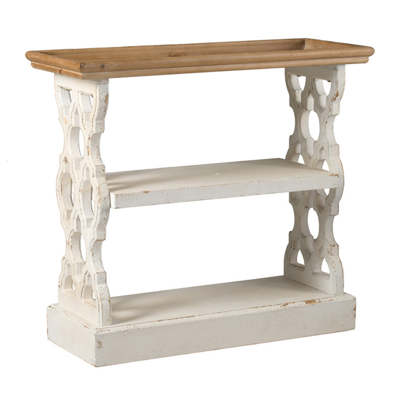 French Country Console Table - 35.5"" X 14"" X 32"" - Distressed White/natural Wood Shelf Tray