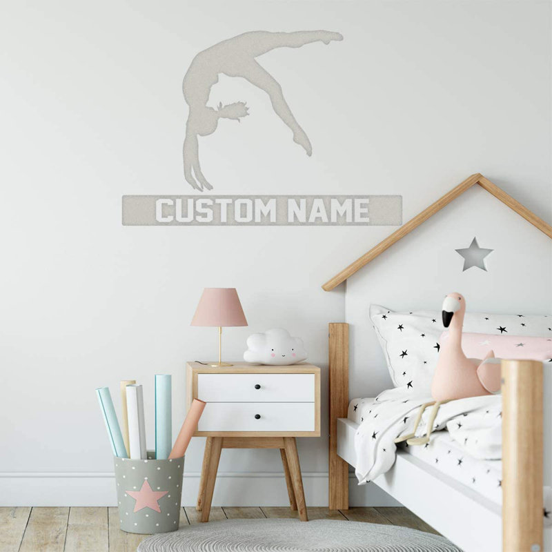Adhésif décoratif Trinx Gymnast Silhouette avec nom personnalisé - CS43, H 18 po x l 26 po, Argent, Oui