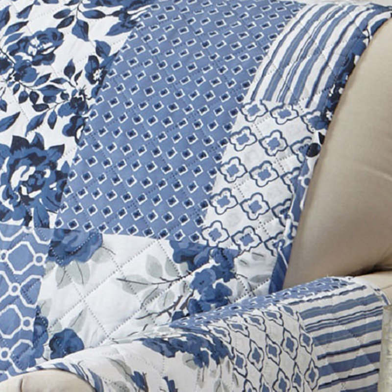 Patchwork Box Cushion Recliner Slipcover, Patchwork - Navy