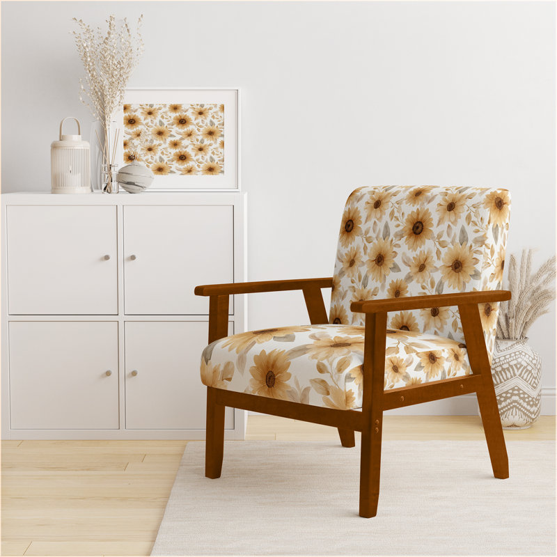Chaise d'appoint Floral, Accoudoirs carrés bruns