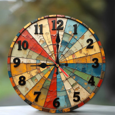 Horloge murale 10 po en MDF rond avec mouvement à quartz silencieux et crochet sans perceuse (piles AA non incluses)