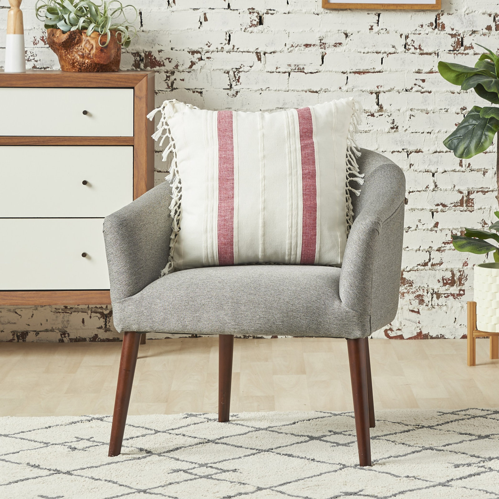 Nathan Striped Woven Square Throw Pillow, Garnet