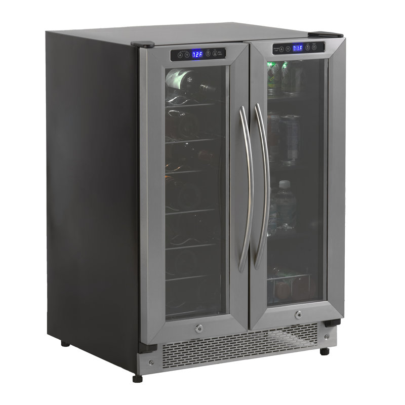 Stainless Steel and Black Dual Zone Wine and Beverage Cooler with LED Lighting