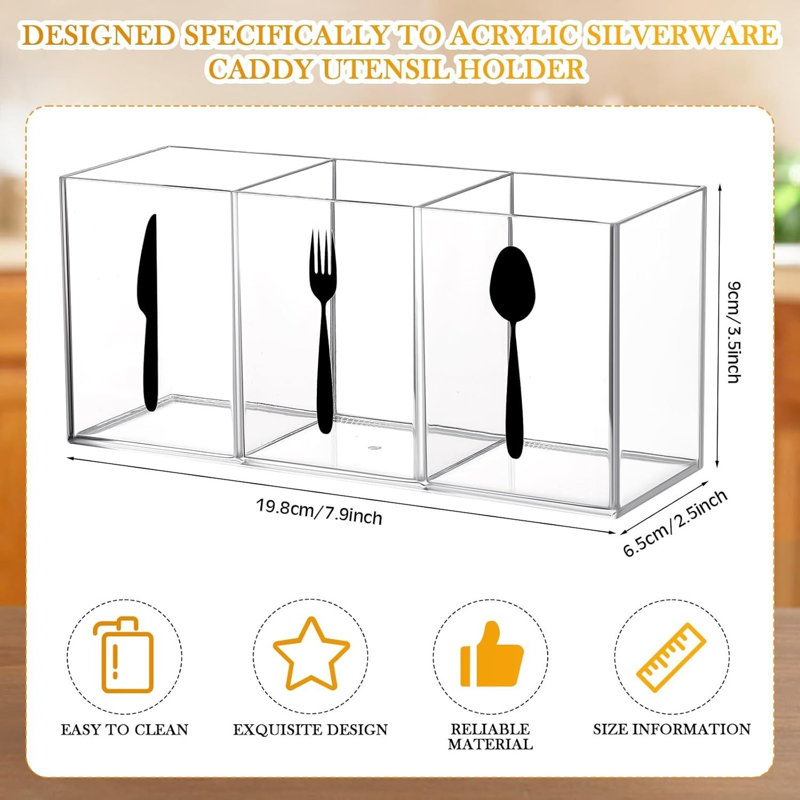 Clear Acrylic Cutlery Organizer 3 Section Silverware Caddy Storage Bin