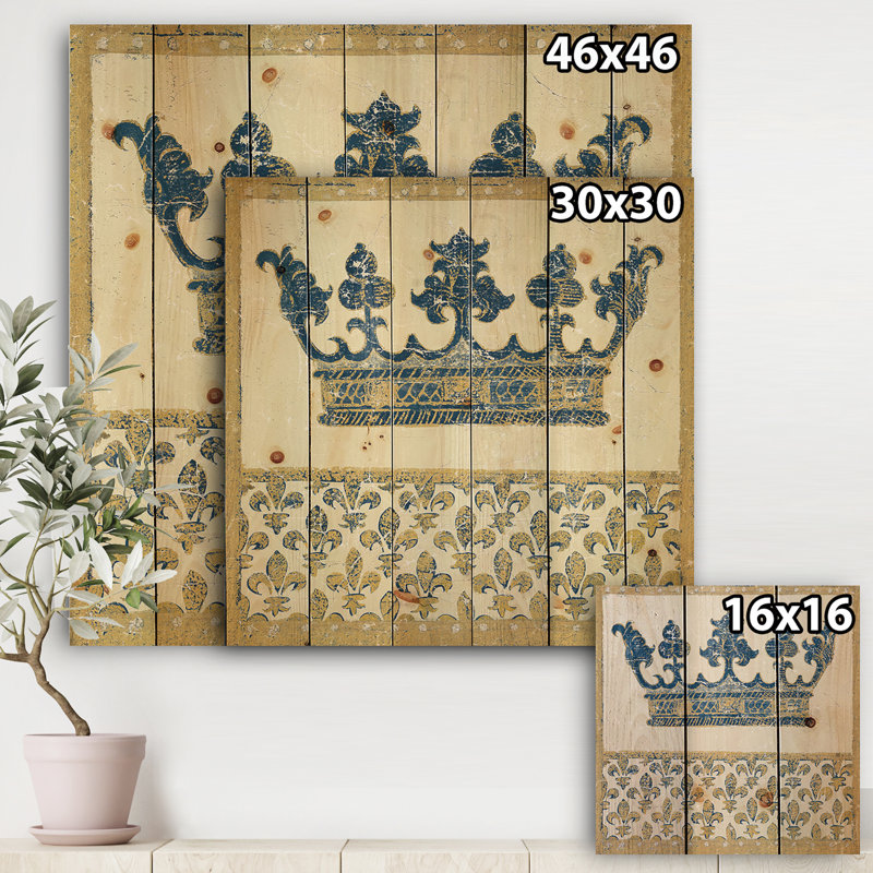 Fleur de Lis - couronne dorée - impression glamour sur bois de pin naturel, H 30 po x l 30 po x P 1,5 po
