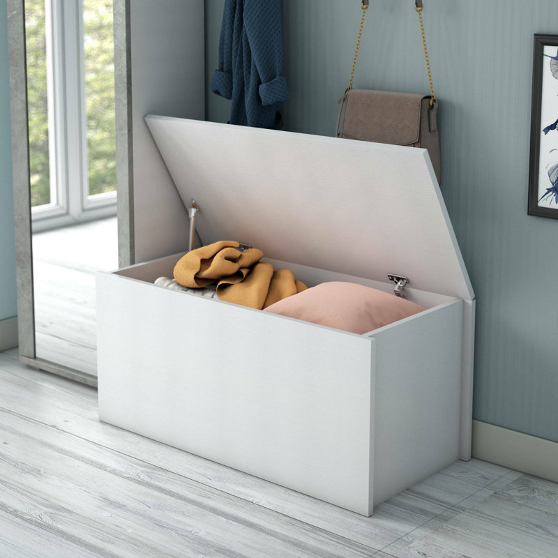 Chest Miltonia, Capacious Multipurpose Storage Box, Modern Chest, 100% Made In Italy, 90X45H45 Cm, White