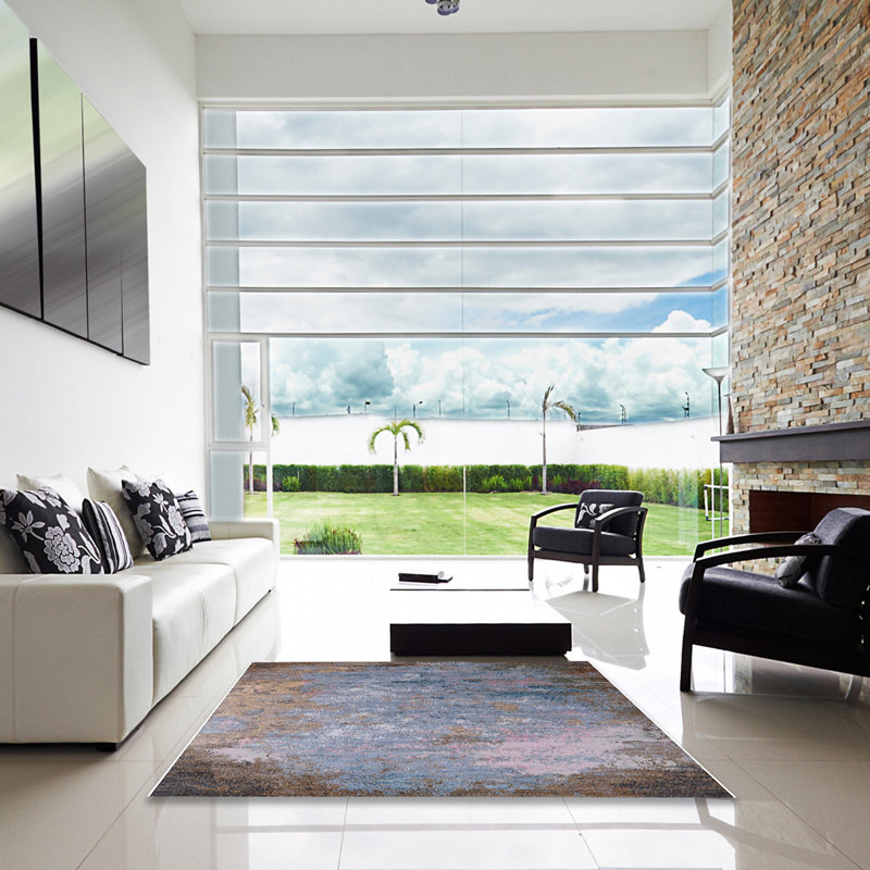 Tapis bleu / brun Brookeville, Carré 4 pi