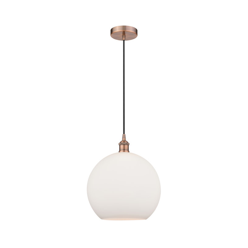Luminaire suspendu simple à 1 lumière Ralph, Blanc mat, Cuivre antique, H 13,63 po x l 11,75 po x 11,75 po