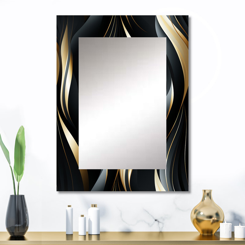 Deep Black And Gold Elegance - glam  Mirror, Modern Unique Wall Mirror, Printed Metal Art, 32" x 24"