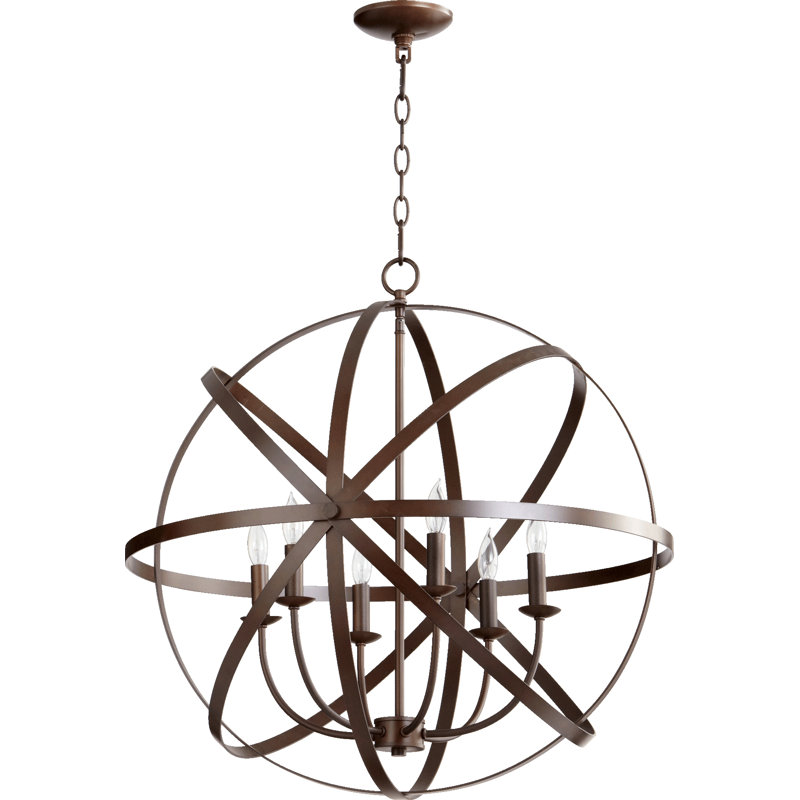 Lustre sphérique unique et remarquable à 6 lumières Brylan, Bronze huilé