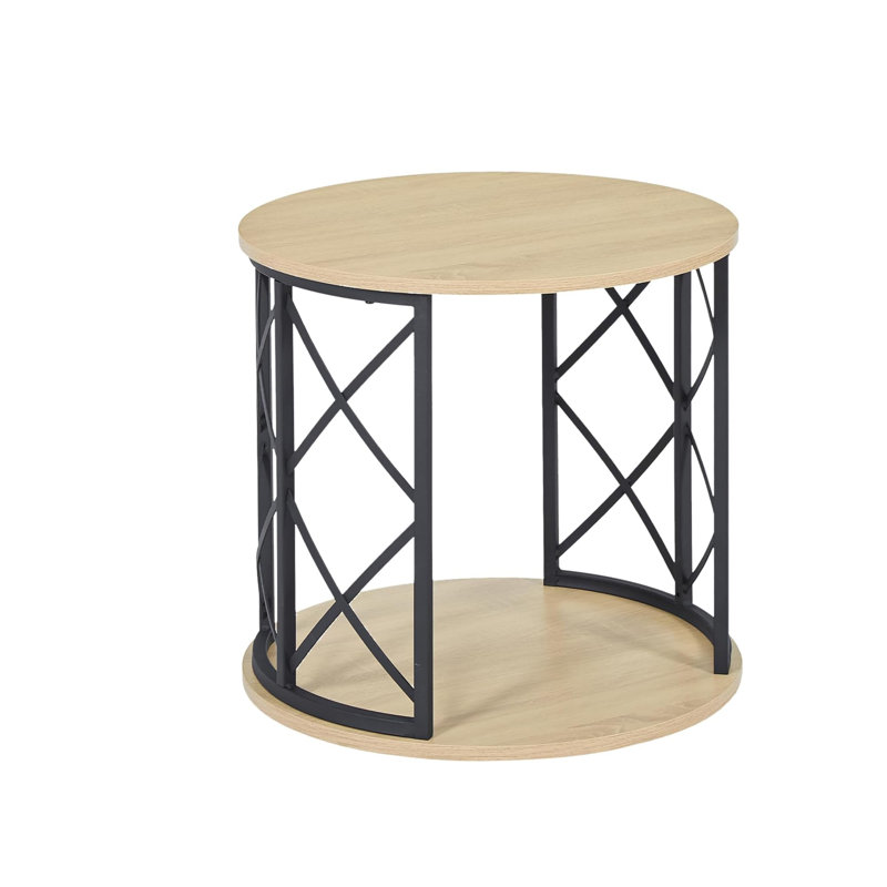Table de bout ronde moderne avec tablette de rangement ouverte, structure en métal avec plateau en bois, table d'appoint facile à assembler pour le salon, la chambre à coucher et le bureau - P 21,7 po x H 19,6 po
