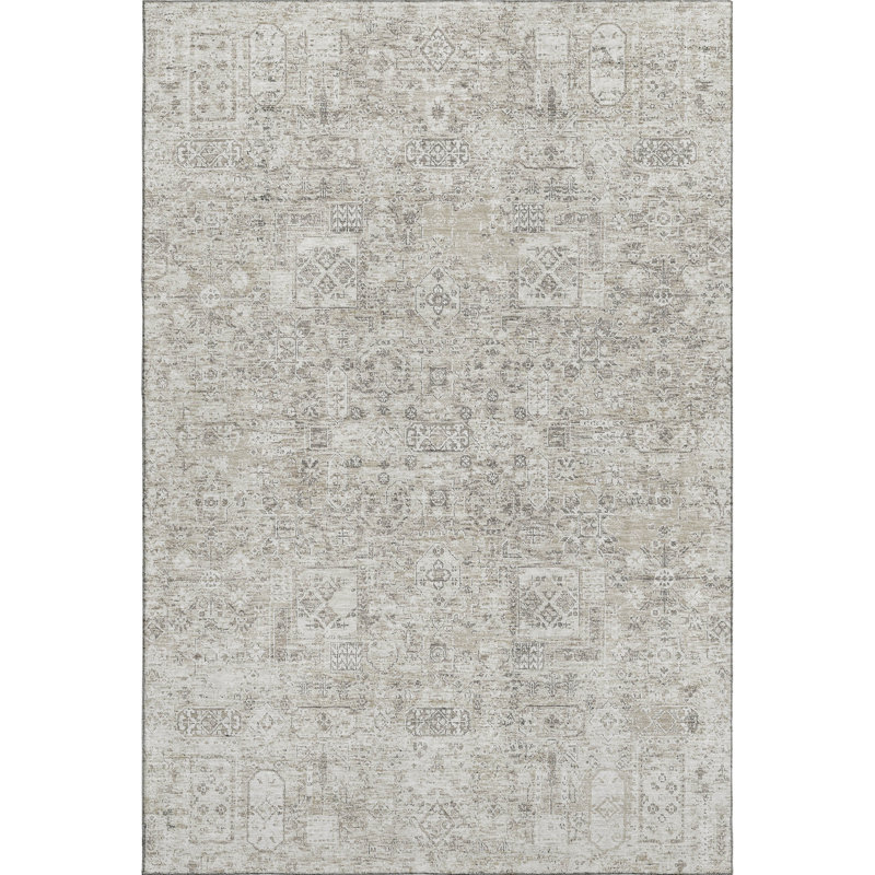 Tapis taupe Cerrito AMF611 lavable à la machine de qualité supérieure, Rectangulaire 8 pi x 10 pi