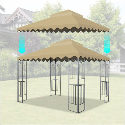 10X10 Ft Outdoor Patio Gazebo Replacement Canopy,Double Tiered Gazebo Tent Roof Top Cover Only Wavy Border(Frame Not Include)