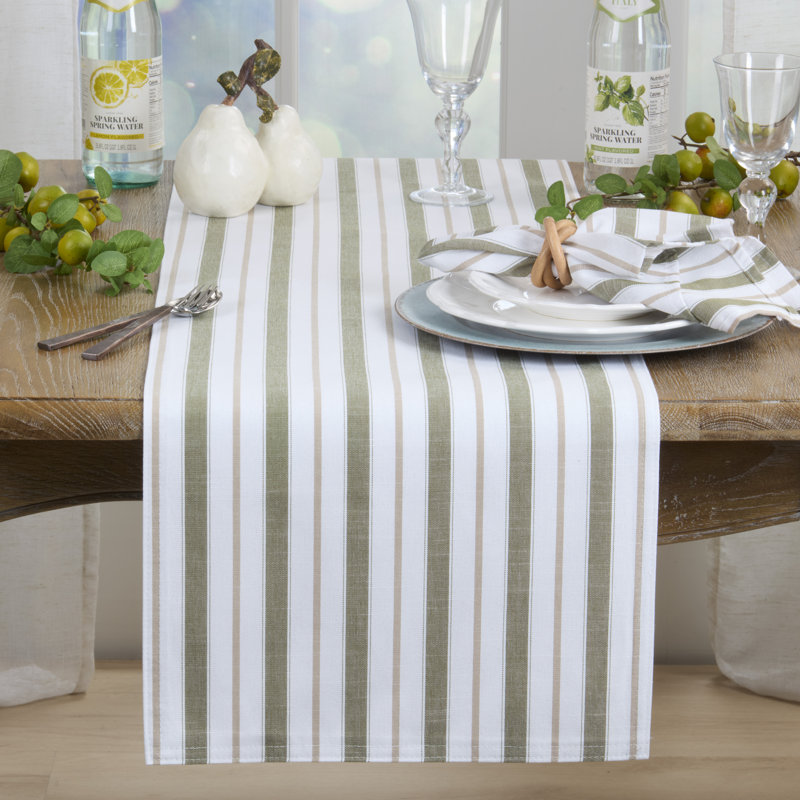 Chemin de table rayé de style campagnard, 16 po x 90 po, Vert