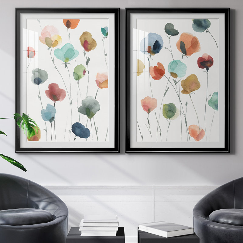 «Lollipop Garden I», ensemble de 2 impressions, Impression encadrée avec passe-partout, H 30,5 po x l 85 po, Noir