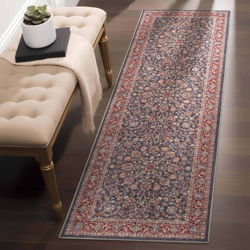 Tapis bleu marine et rouge Dyrk Rome, Tapis de couloir 2 pi 3 po x 7 pi 3 po