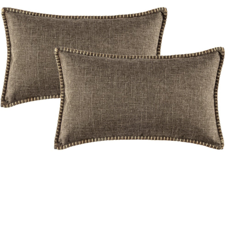 Set Of 2 Trimmed Cord Linen Cushion Covers, Chocolate Brown