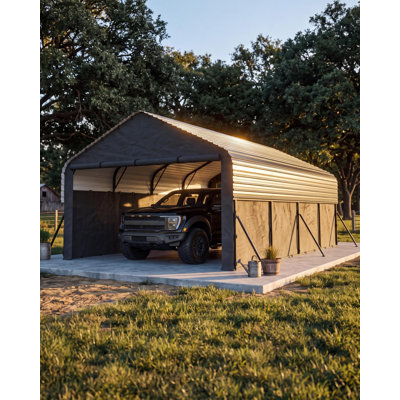 12x20x9 Ft Enclosed Metal Carport Roll-Up Doors, Heavy Duty Steel Frame & 220g Tarp Shelter for Trucks & Boats