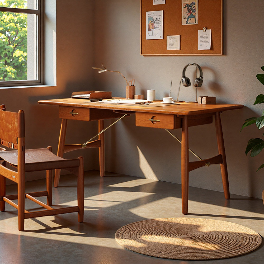 East Urban Home Retro Rectangle Burlywood Solid Wood Writing Desk ...