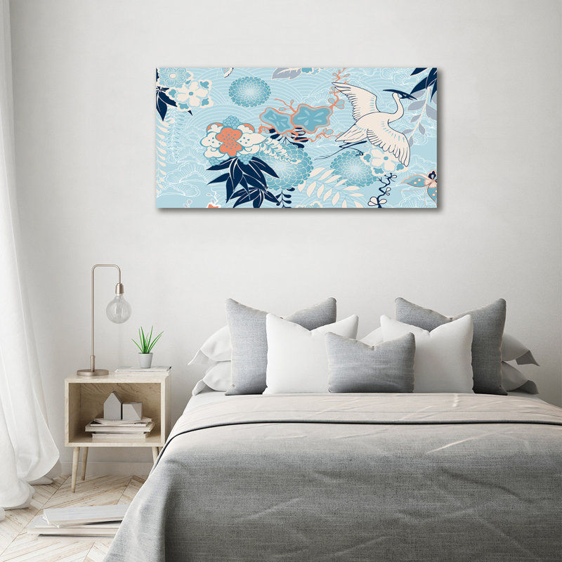 Crane And Flowers - Wrapped Canvas Print