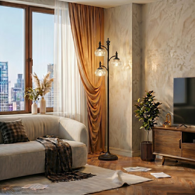 Lampe sur pied arbre pour salon 66,5 po avec 3 lumières rotatives et abat-jour en verre pour bureau moderne (3 ampoules DEL incluses)