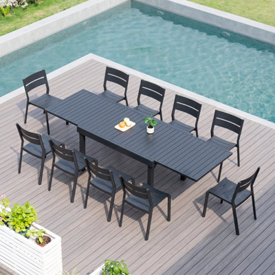 Esma 10 - Person 106’’L Aluminum Extendable Outdoor Dining Set (Set of 11)