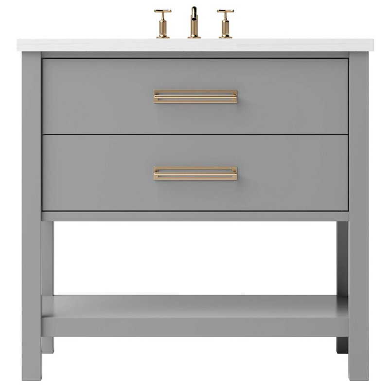 Kiawah Two-Drawer Single Bath Vanity, Platinum Gray, Satin Gold, 42"