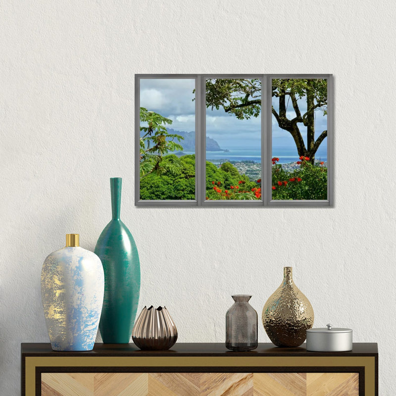 Hawaii Window View - Print on Canvas, 152.5 cm H x 101.5 cm W, Classic Wood Floater Framed