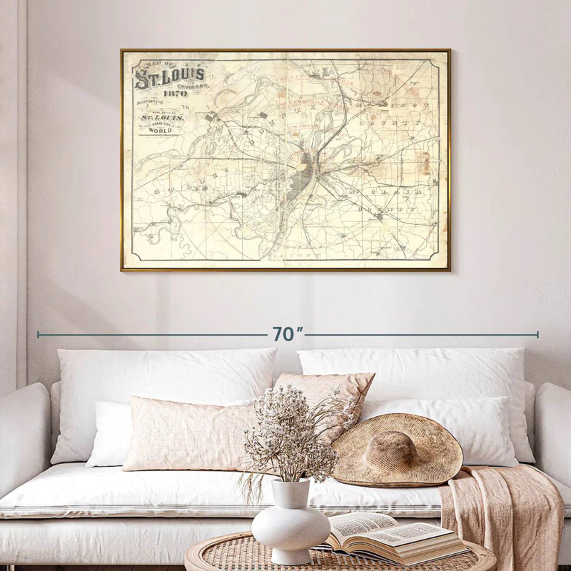 Carte rétro de St Louis II, 46 po x 31 po, Cadre flottant doré