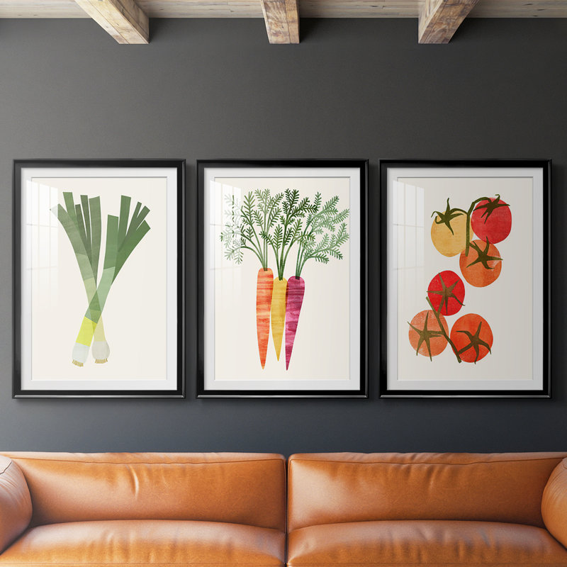Organic Veg II - impression encadrée de qualité supérieure sur mesure mat - 3 pièces, H 21 po x l 30 po, Noir