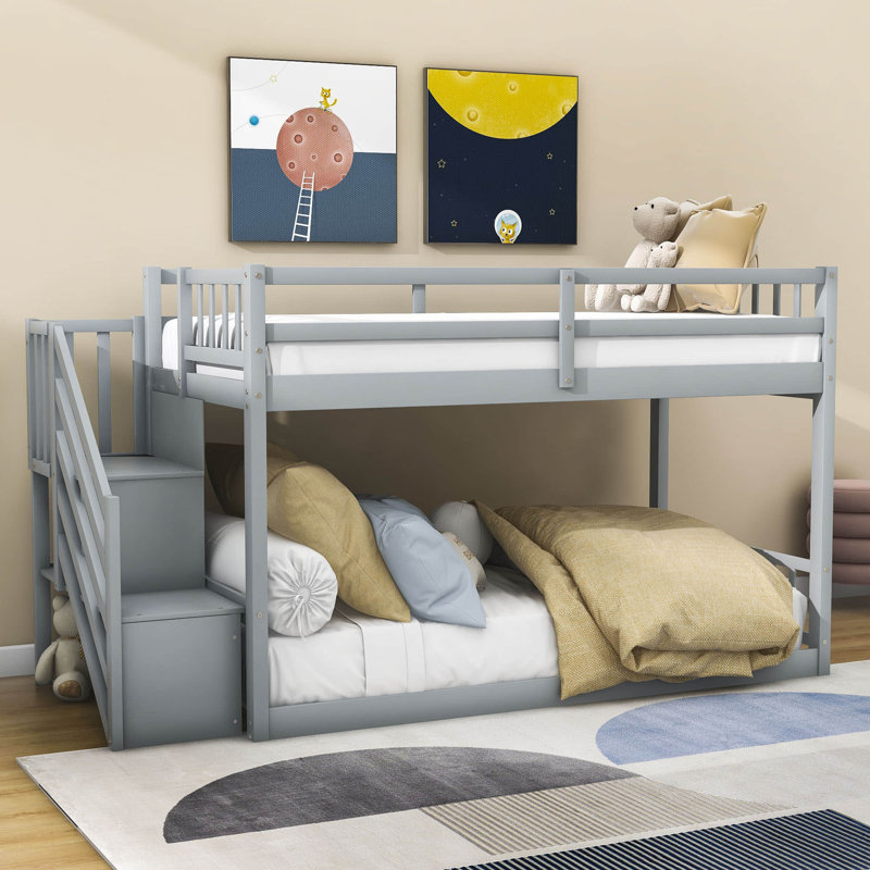 Kids Twin Over Twin Bunk Bed, Gray