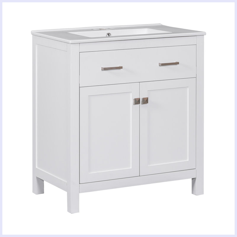 Meuble-lavabo moderne avec lavabo en céramique et tablette, Blanc