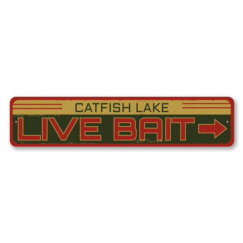 Plaque en métal Live Bait Lake, H 6 po x l 24 po x P 0,06 po