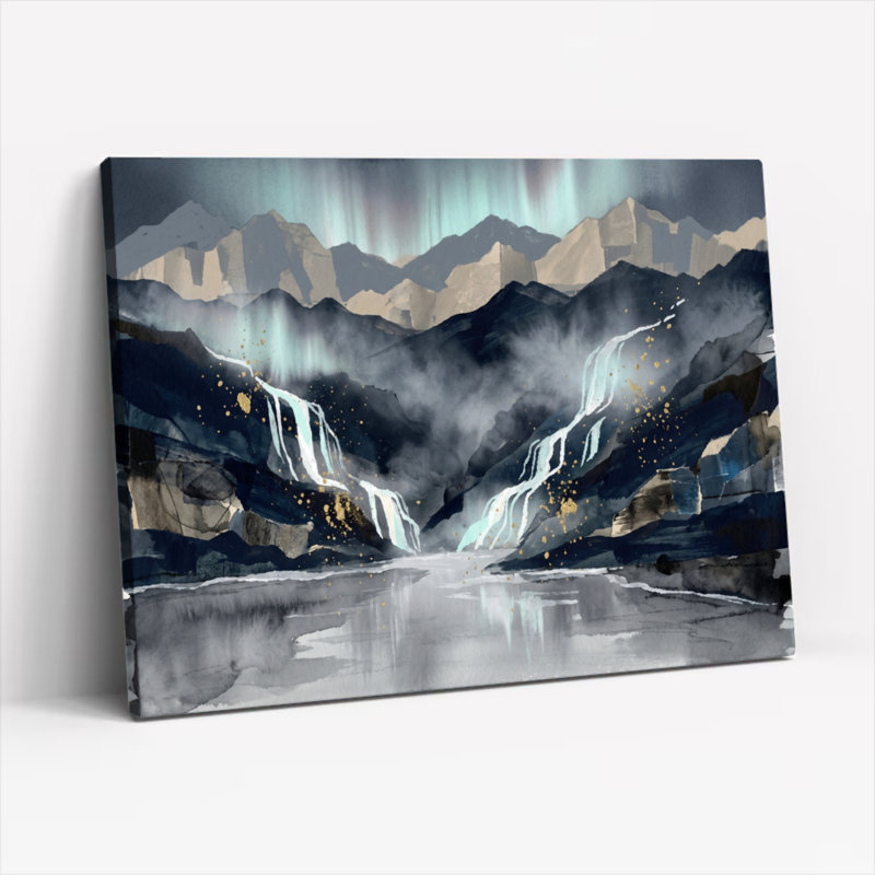 Ensemble de 1 tableau sur toile représentant une cascade de montagne, H 18 po x l 24 po, Toile tendue