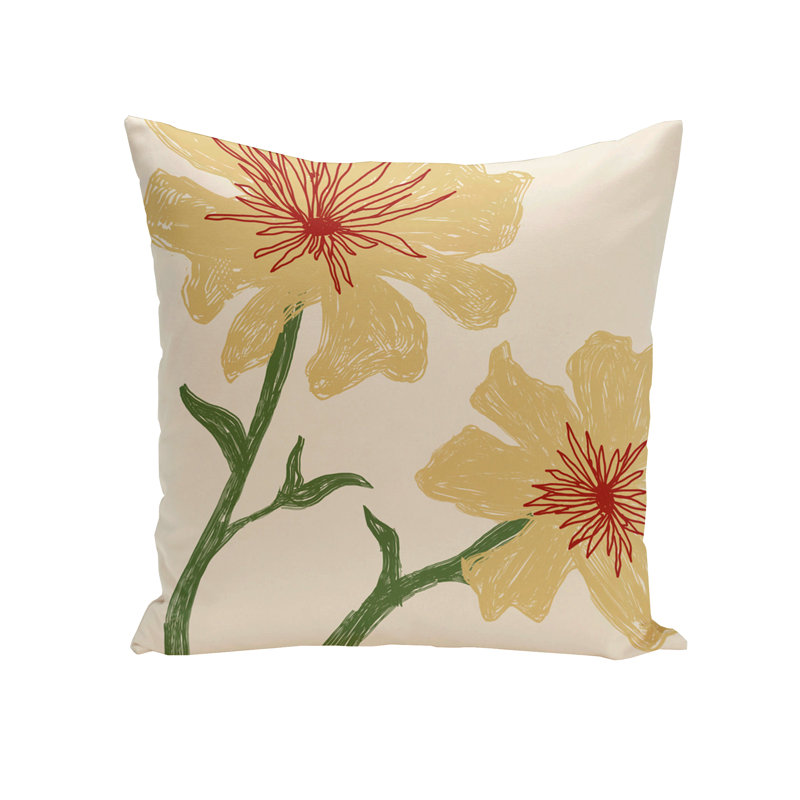 Floral Reversible Throw Pillow, 18"x18", Yellow on Ivory