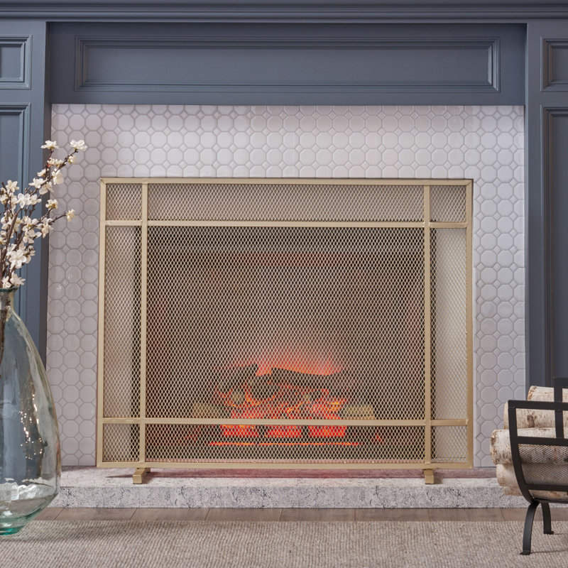 Erick Iron Fireplace Screen, Gold