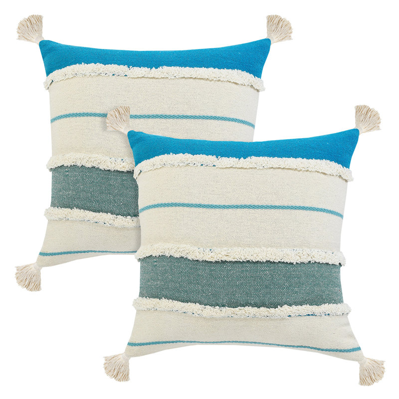 Coastal Blue and White Striped Cotton Throw Pillow Set