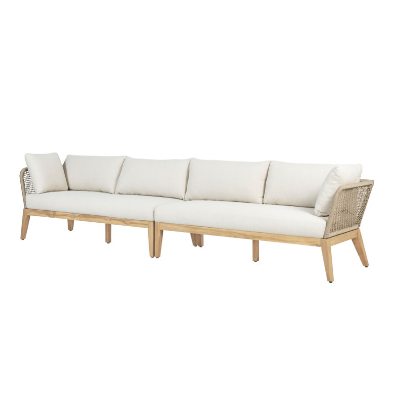 Canapé d'extérieur avec coussins de 128,35 po de largeur Malyna, Beige