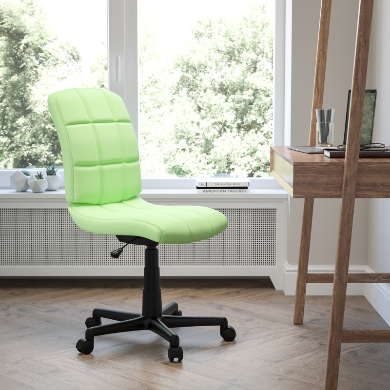 Mid-Back Quilted Vinyl Swivel Task Office Chair, Green, No Arms