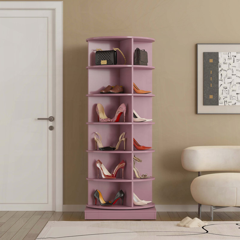 Pink 360 Rotating 6-Layer Shoe Cabinet, 56.14" H x 23.6" W x 23.6" D, Pink