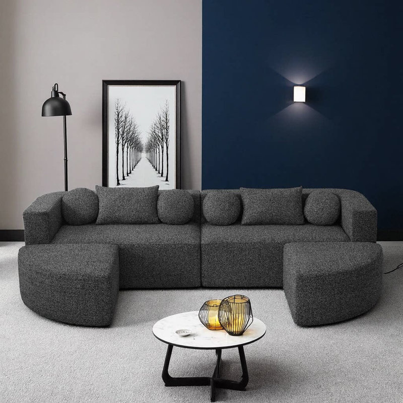 Canapé modulaire désossé de 114,9 po | Canapé en forme de U combiné libre avec modules incurvés et sièges profonds | Canapé à compression avec ressorts ensachés et revêtement Boucle | Canapé modulaire 6 pièces pour le salon