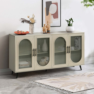 Wood Tv Stand With Storage Cabinet & Adjustable Shelves, Media Tv Console For Living Room Bedroom