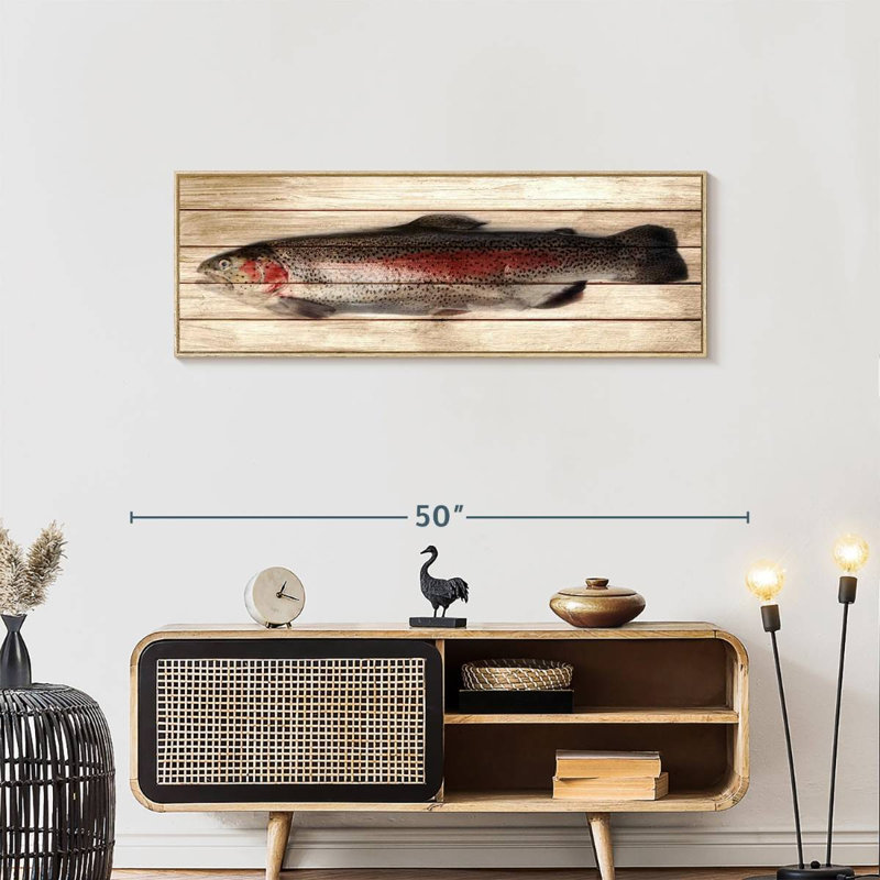 Trout, Floating Frame Natural Wood, 43" X 15"