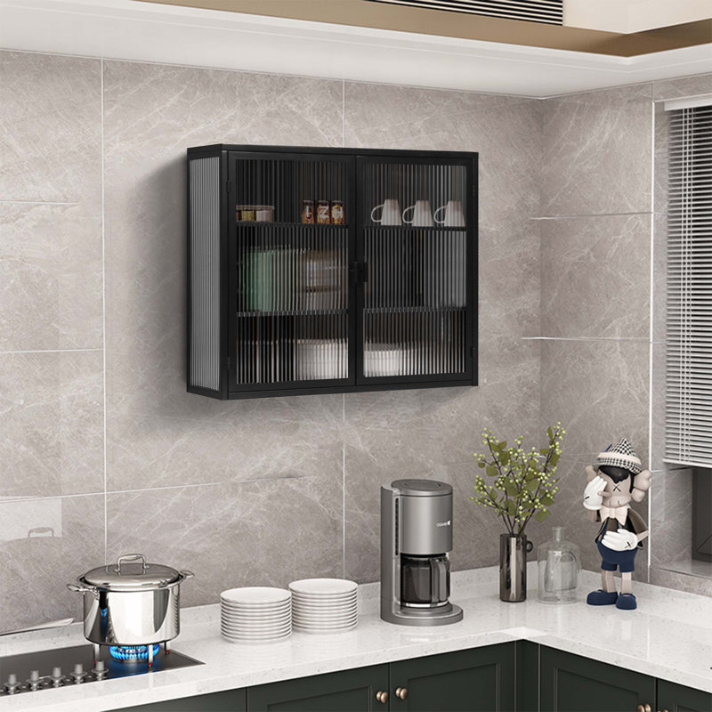 Armoire murale moderne 27,56 po à deux portes avec rangement à trois niveaux, Noir