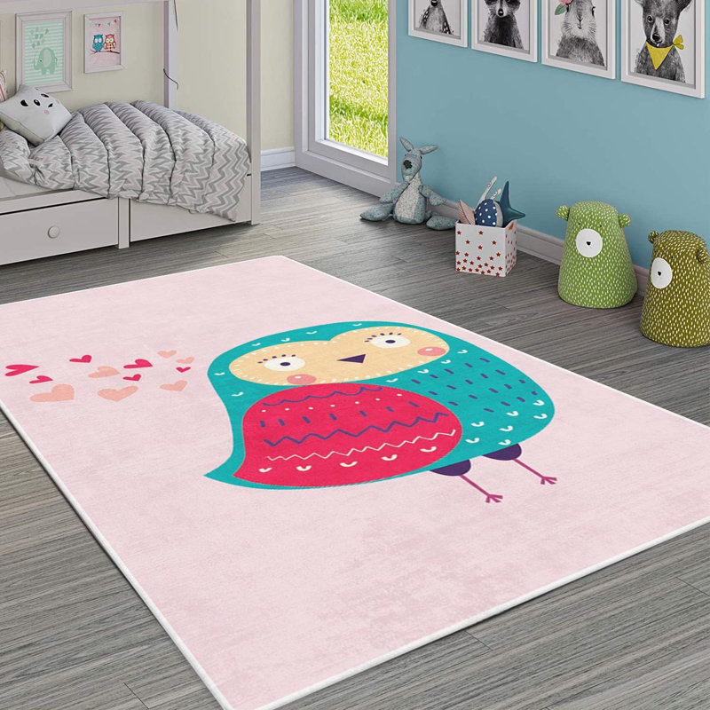 Tapis rectangulaire bleu / rose en polyester fabriqué à la machine Boxrah, Rectangle 5 pi 3 po x 7 pi 7 po