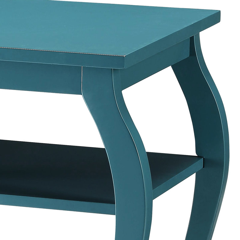 Table de bout carrée sarcelle avec deux tablettes et des pieds en bois gracieux, idéale pour de multiples usages à la maison, à 2 tablettes avec des pieds et beaucoup de rangement dans l'espace de vie principal